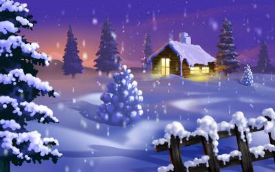 Snowy home drawing ppt background