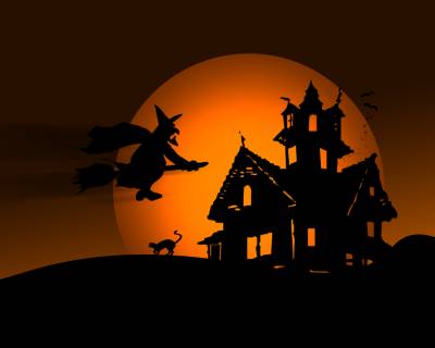 Flying scary witch, ppt background