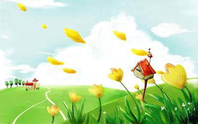 Cartoon tulip flowers ppt background