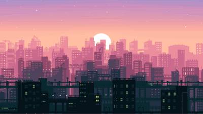 Pixel art city ppt background