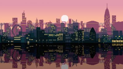 Pixel art city ppt background