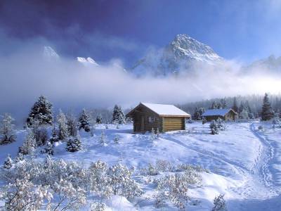 Mountain House, snow ppt background