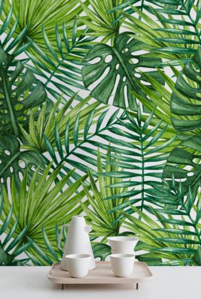 Tropical leaves watercolor ppt background