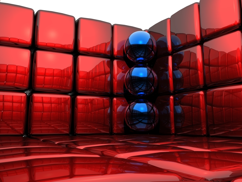Balls, Red Cubes Powerpoint Background, 3D Rendering #651