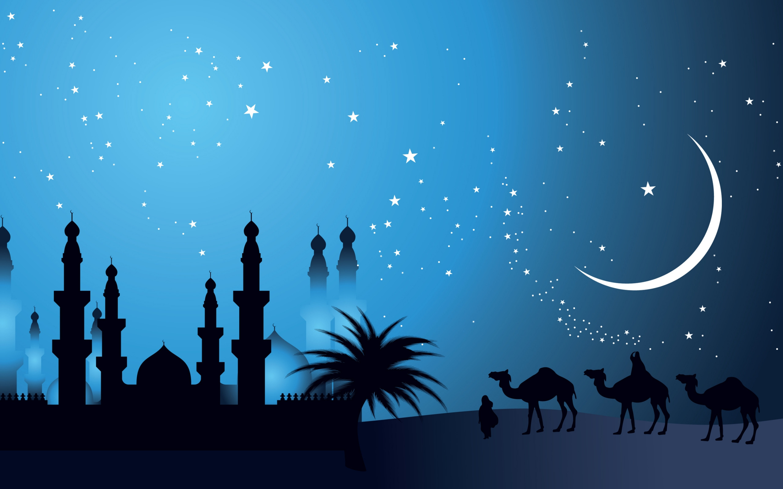 blue sky, mosque, moon, camel wallpapers pictures images