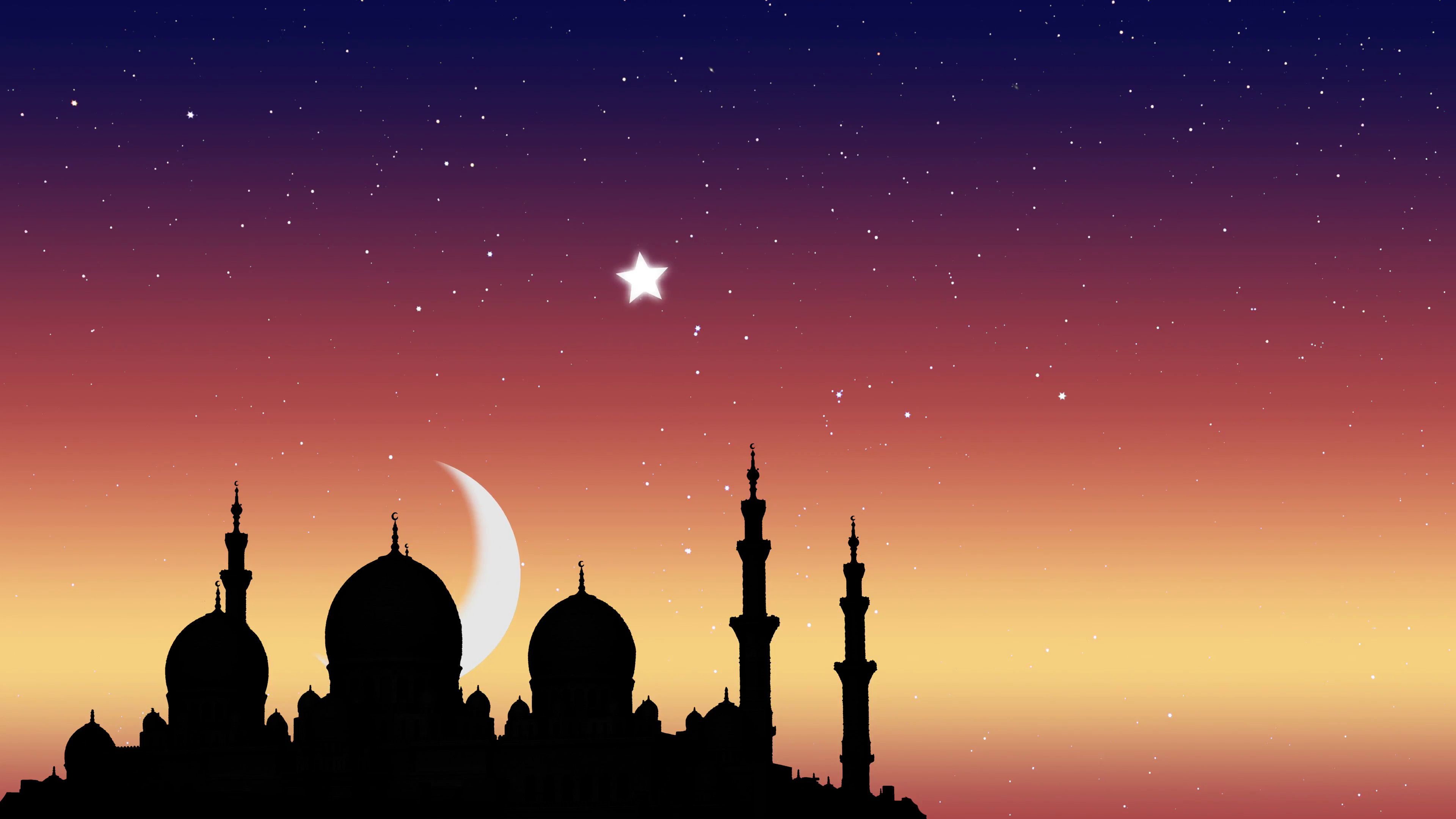 night mosque symbol, moon star background hd photo download