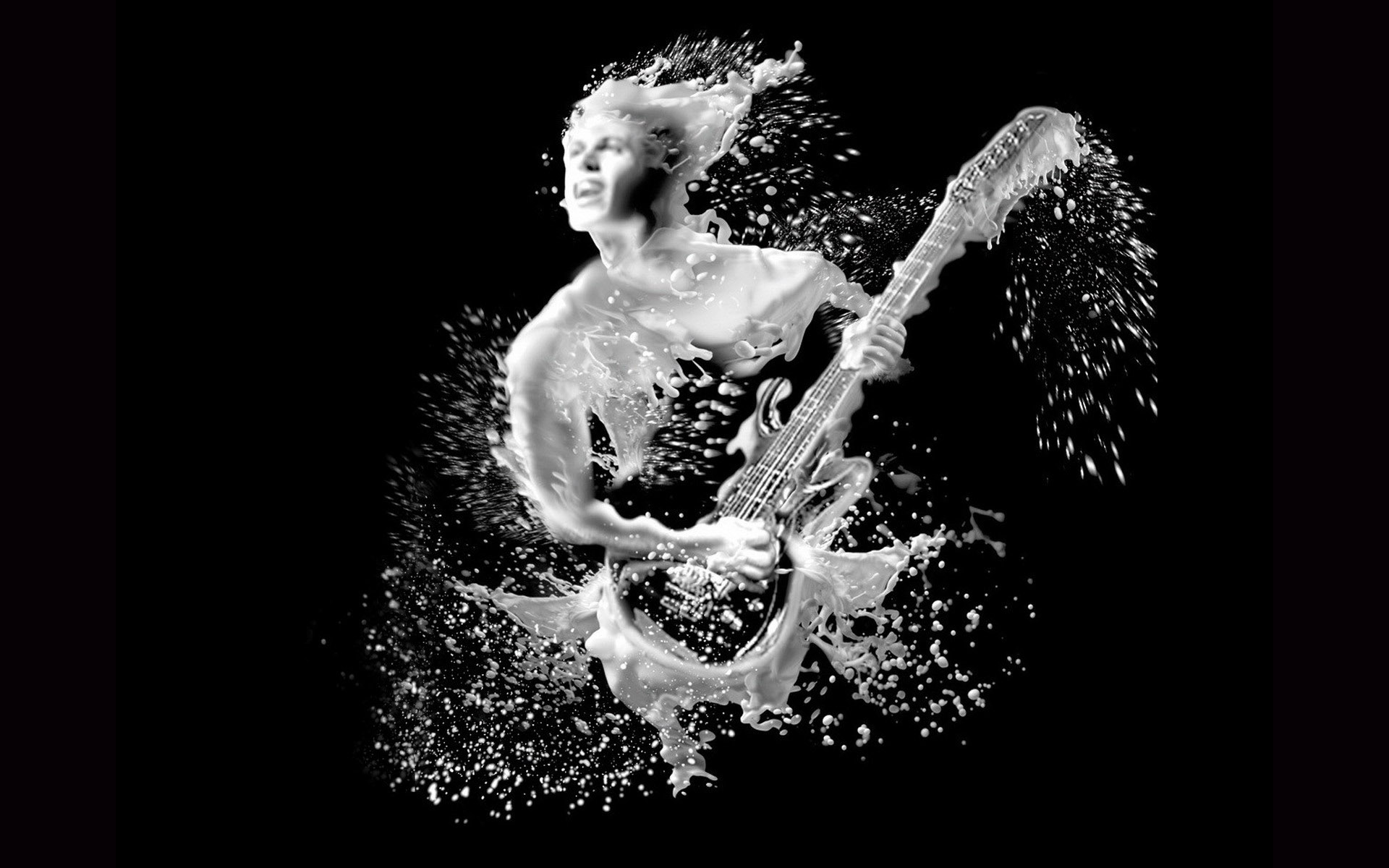 Man playing guitar in black and white powerpoint background