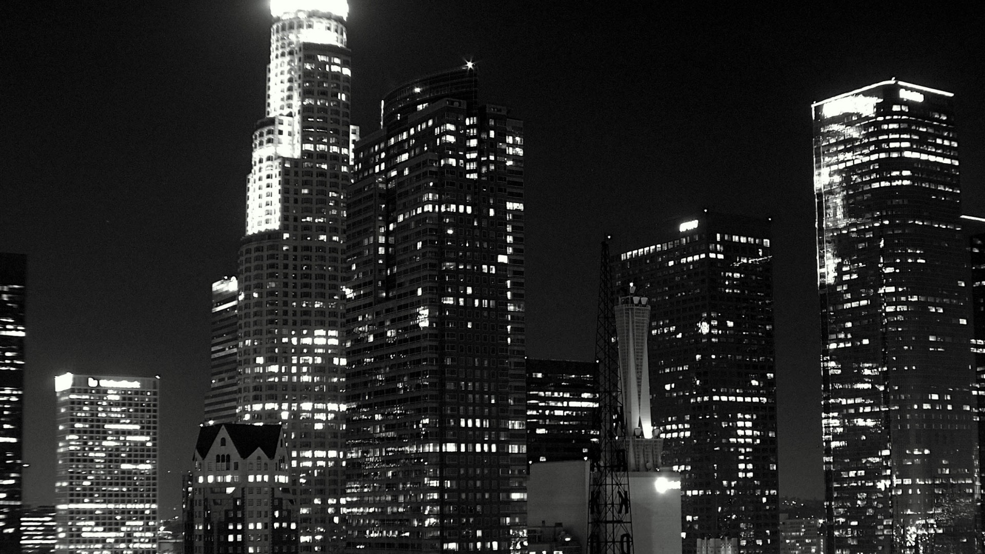 night, Black and white skyscrapers backgrounds
