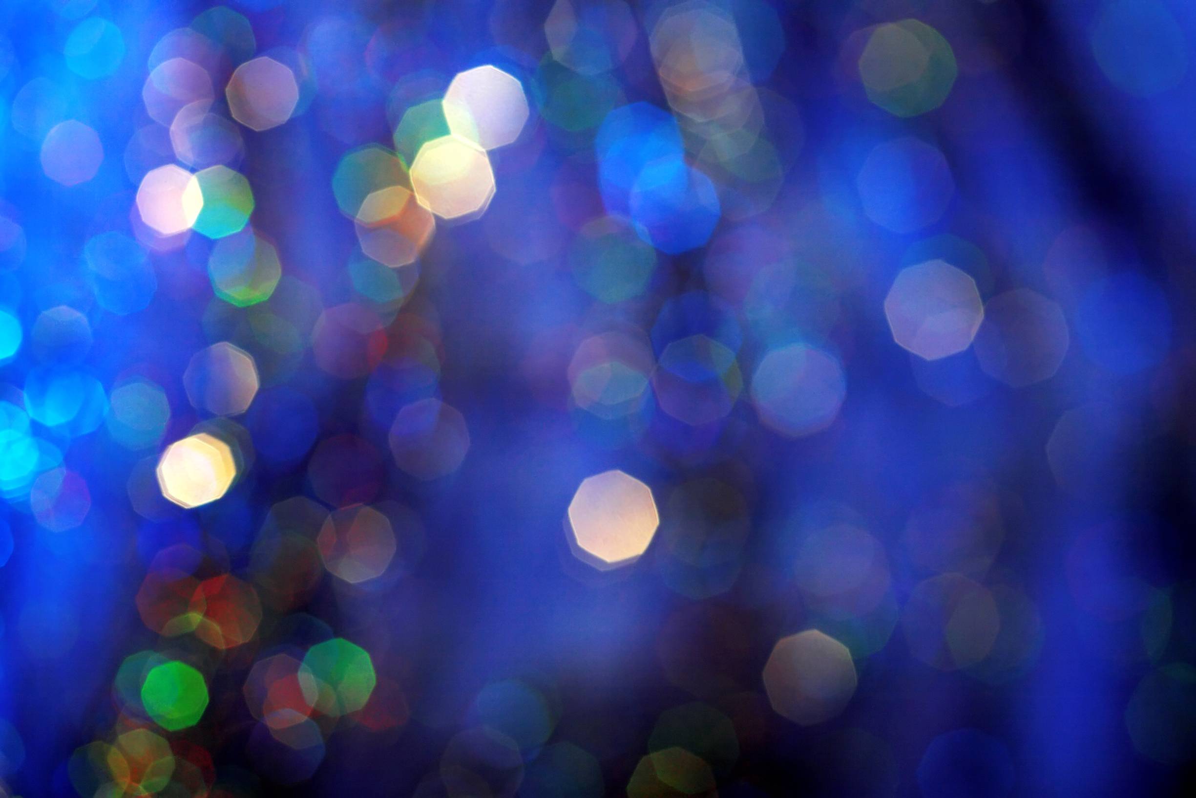 blue blurred christmas lights ppt template backgrounds