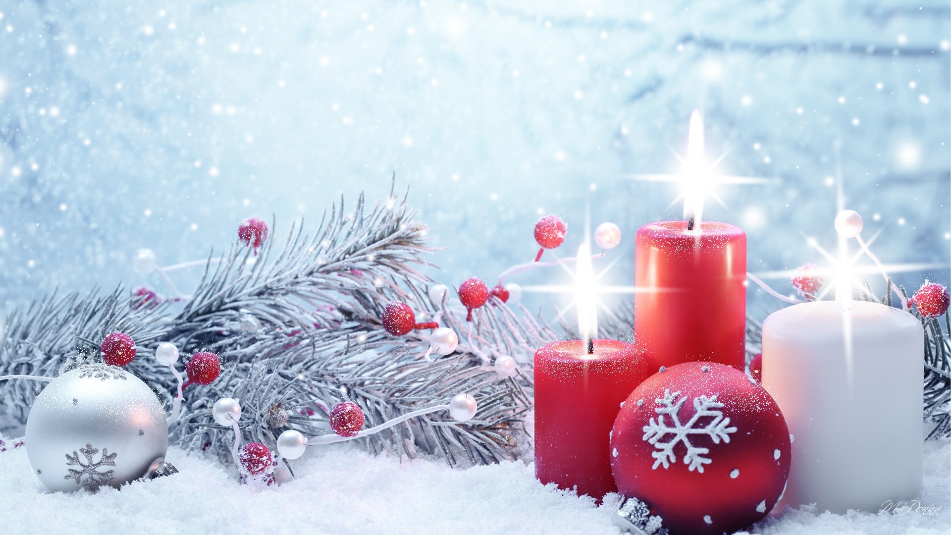 white snow and candle christmas powerpoint background 