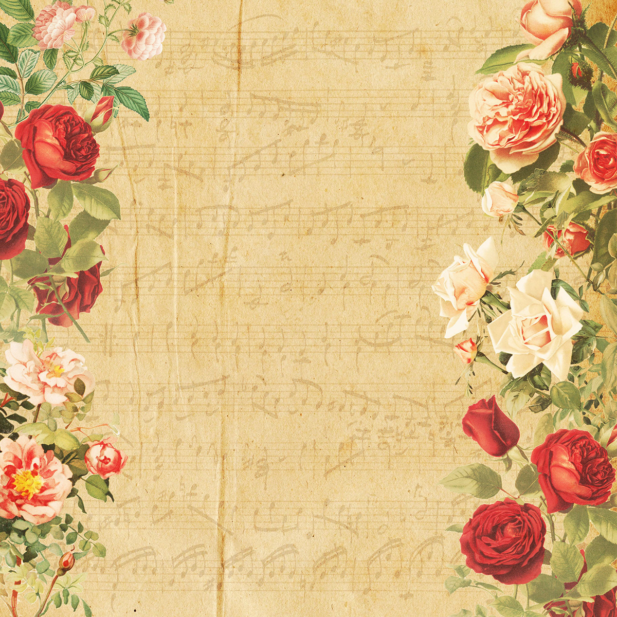 music notes floral vintage background