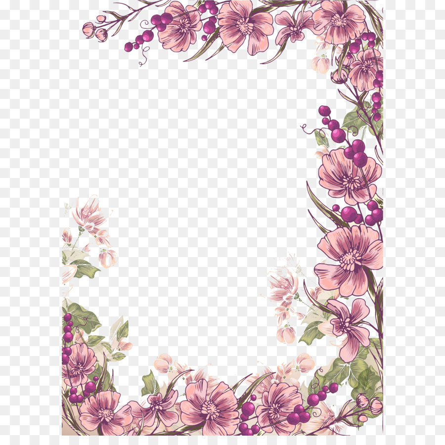 Purple Wedding invitation flower border clipart, elegant curly grass
