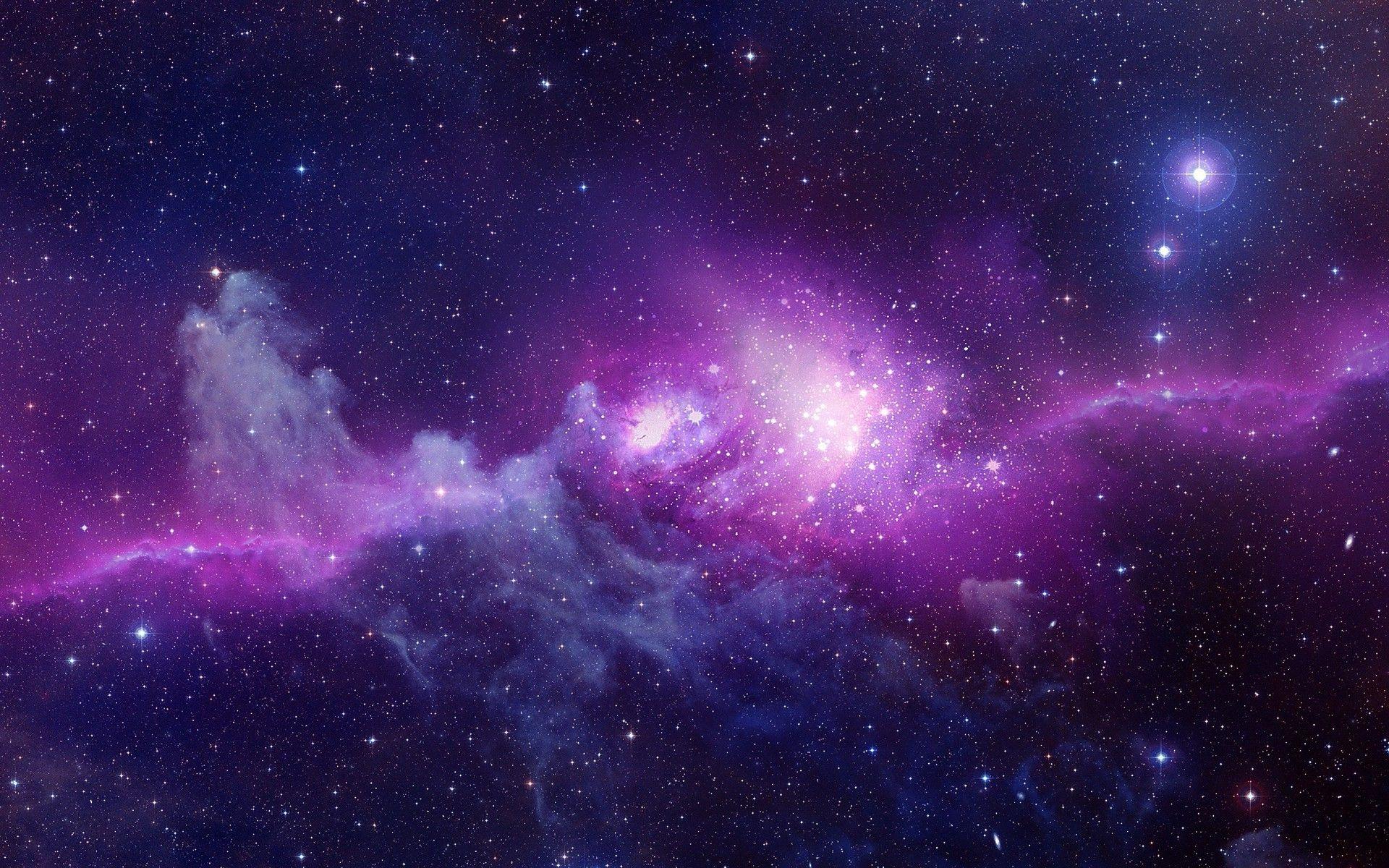 Galaxy purple clouds and stars background