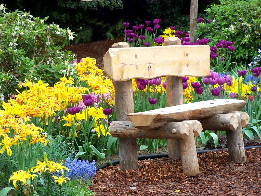 bench and Flower garden wallpapers