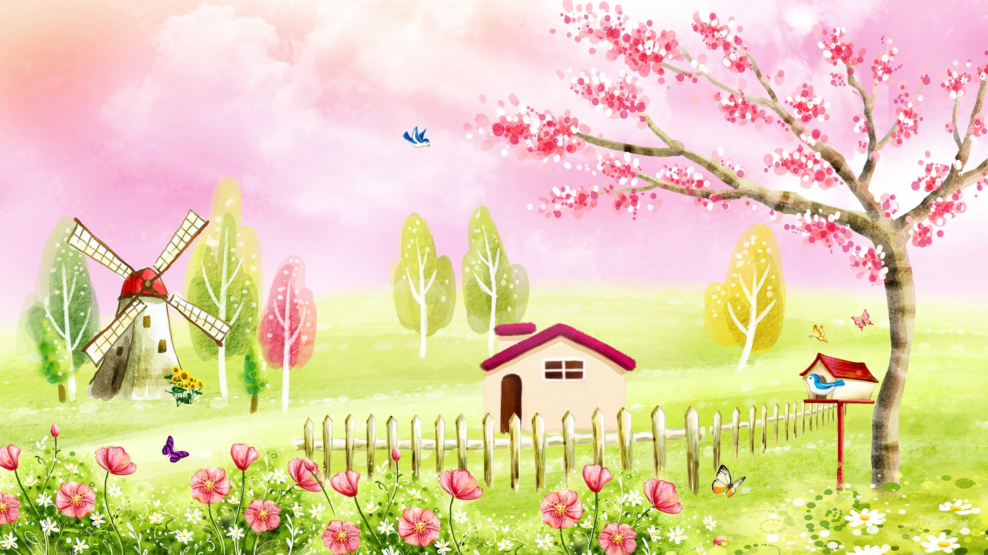 pink wonderful cute house, kids powerpoint slide template 