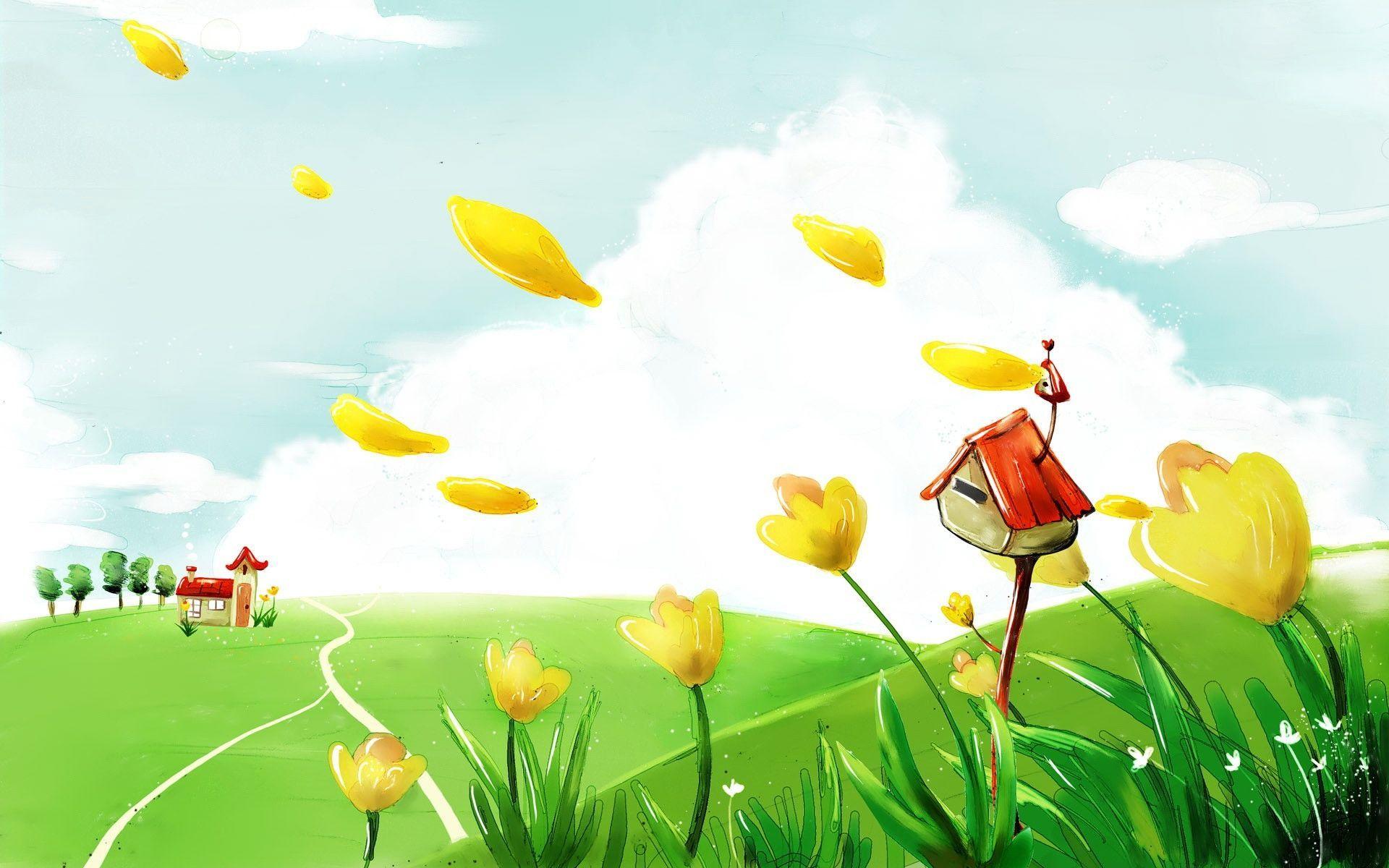 cartoon tulip flowers kids background photo free download 