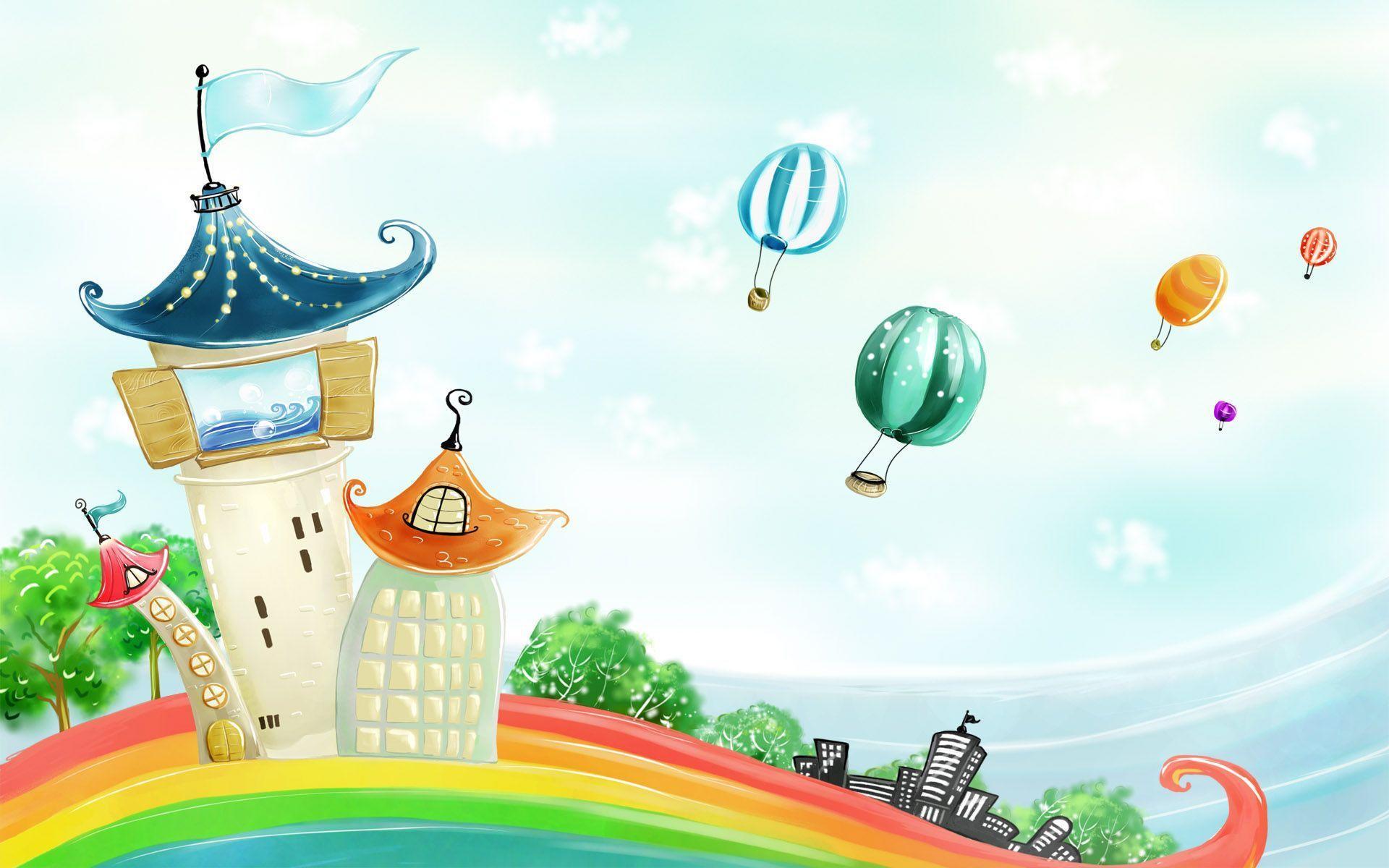 flying big balloons, kids desktop ppt slide picture