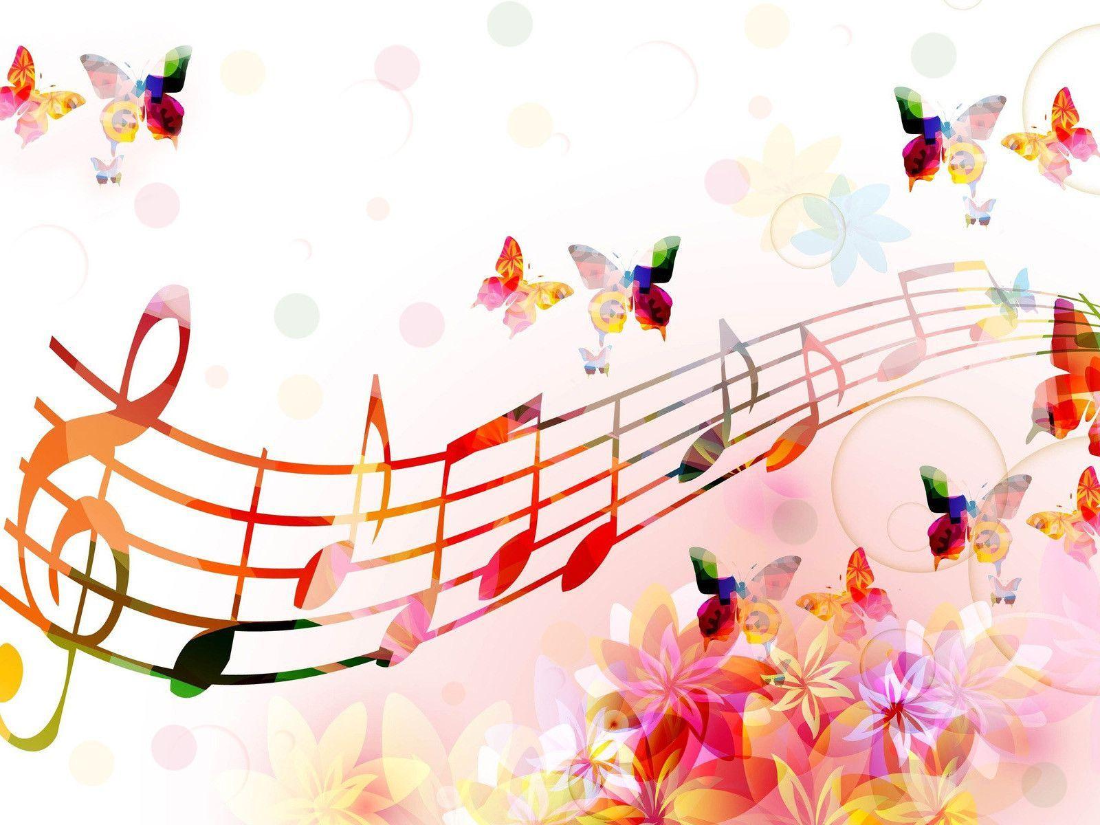 Butterfly and flowering music notes wallpapers 