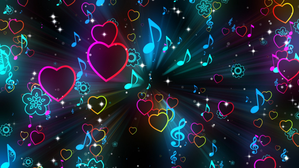 Colorful heart patterns and music notes ppt background