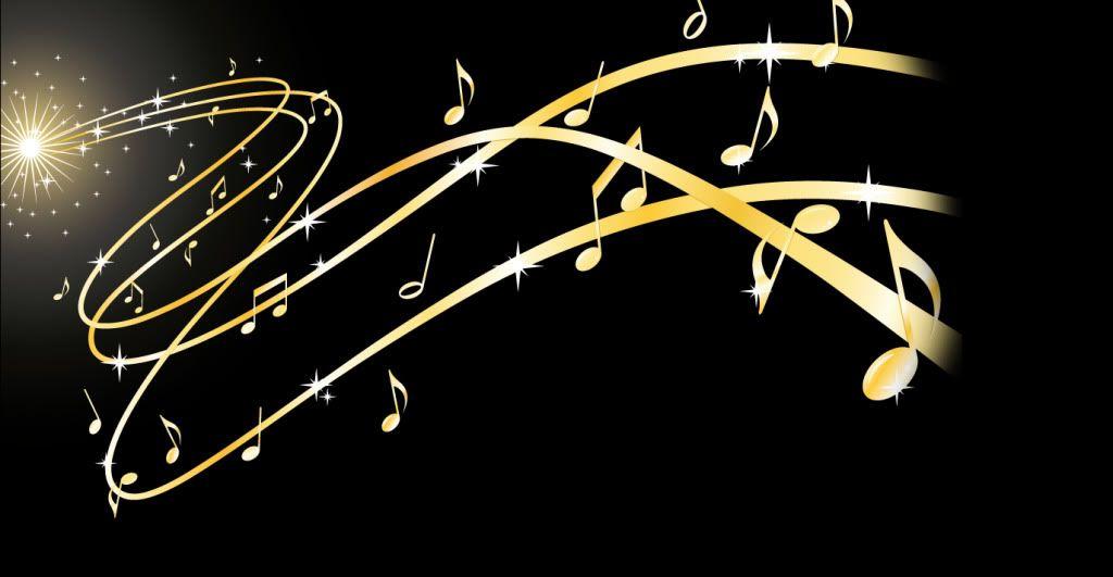 with black background Yellow music notes powerpoint background