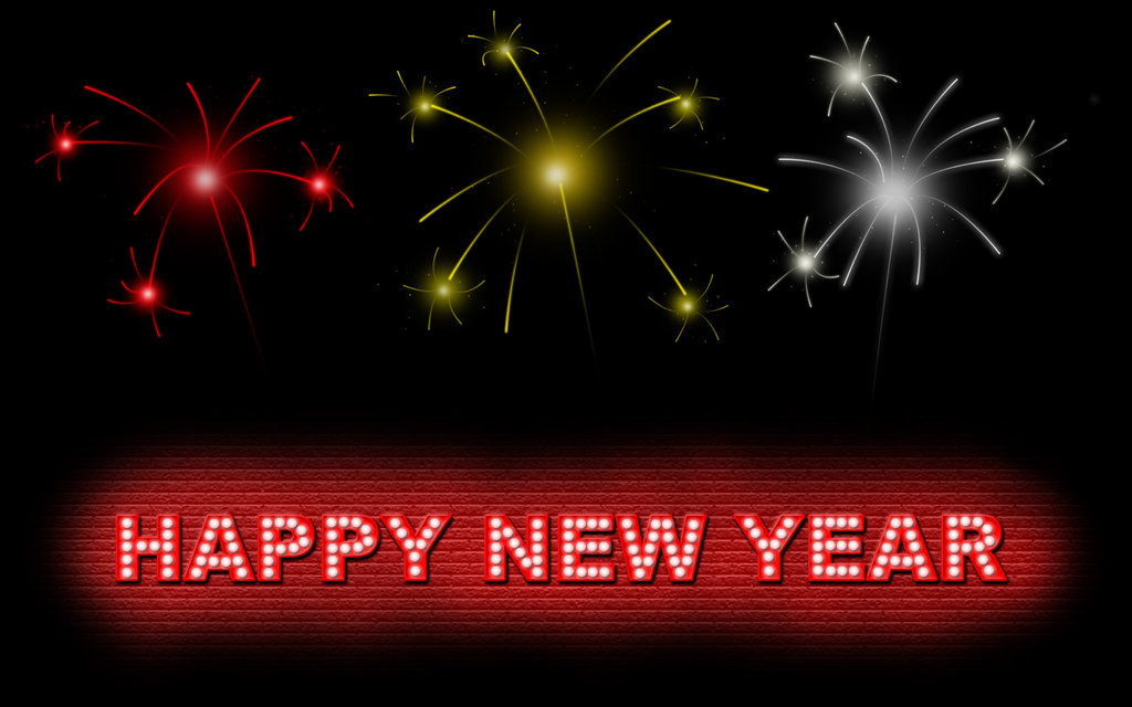 black background with fireworks and happy new year text, ppt new year background pictures