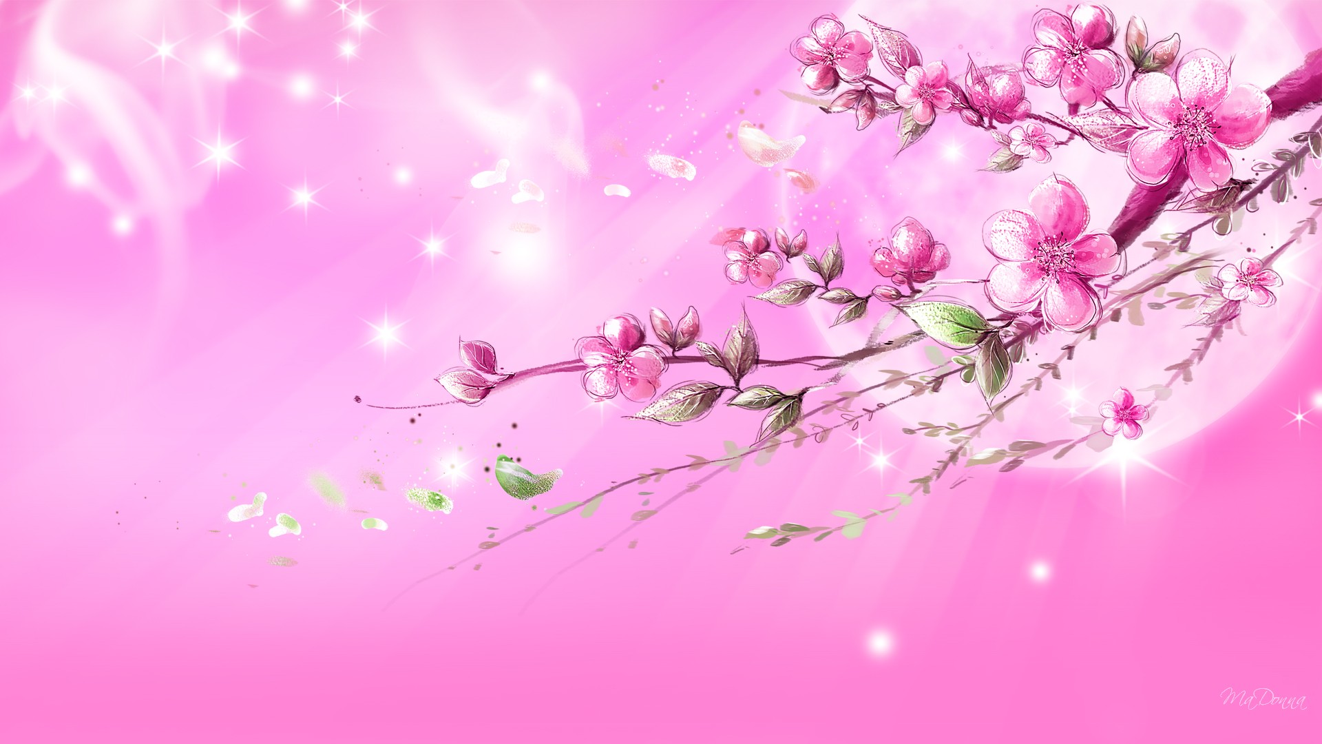 pink background with flower drawing and stars pattern powerpoint