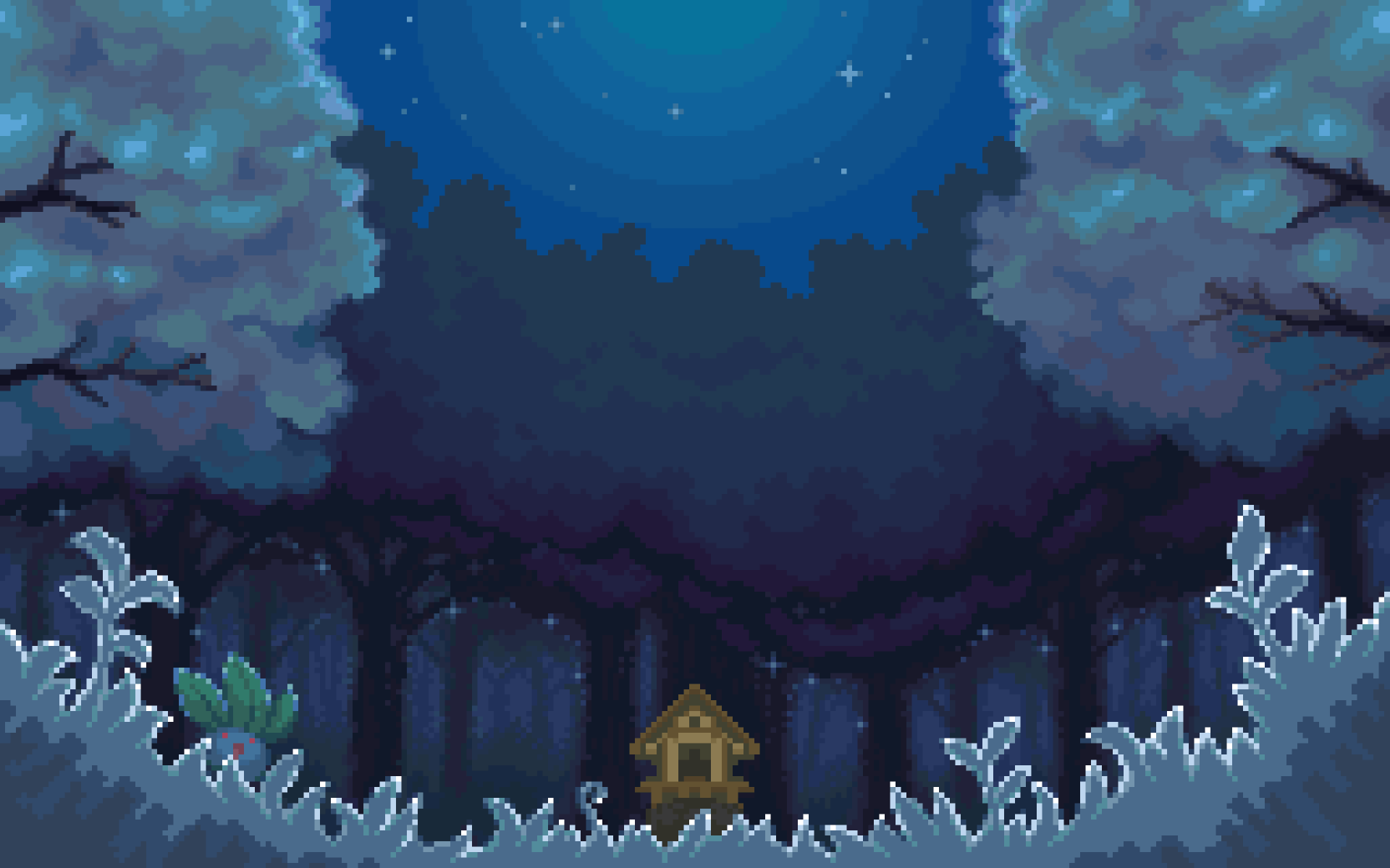 pixel art night forest ppt background