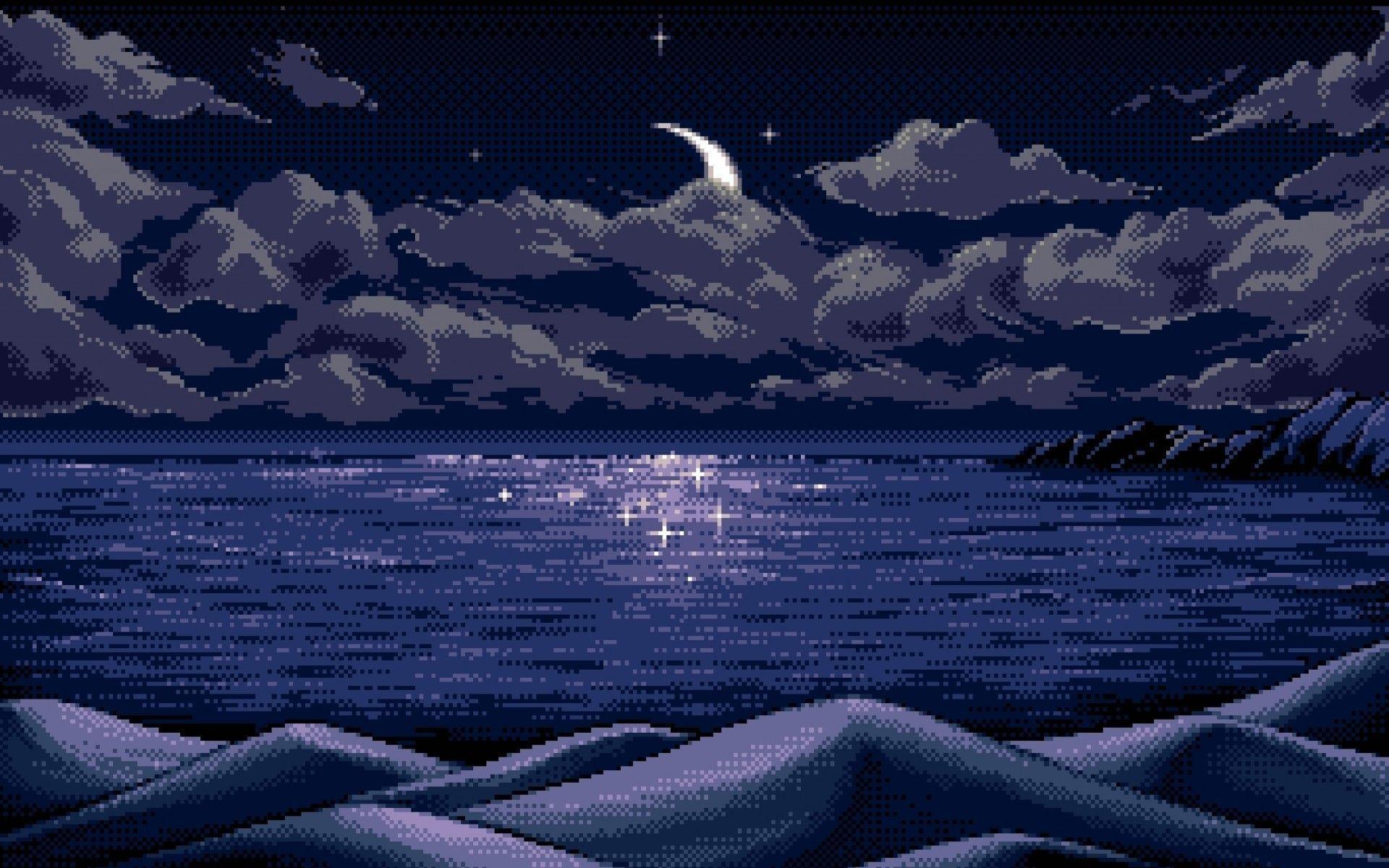 pixel art night wallpaper