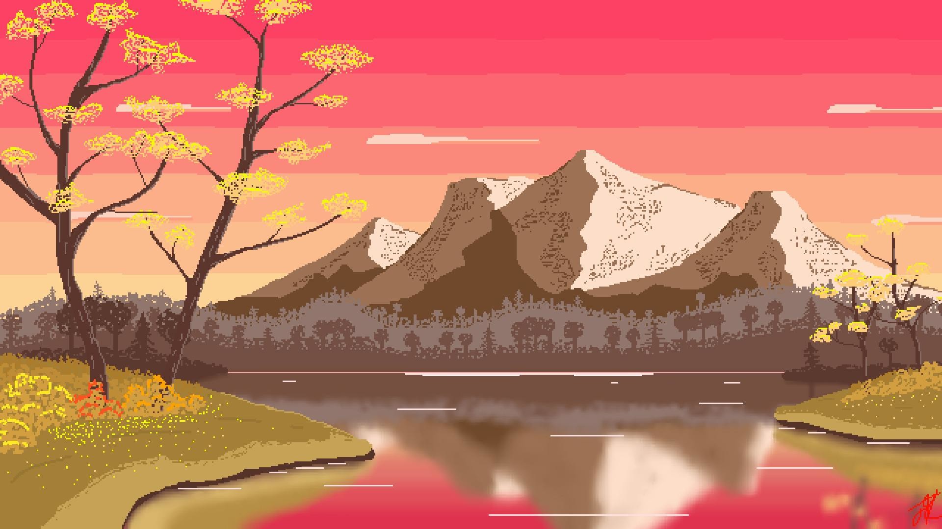 pixel art river background