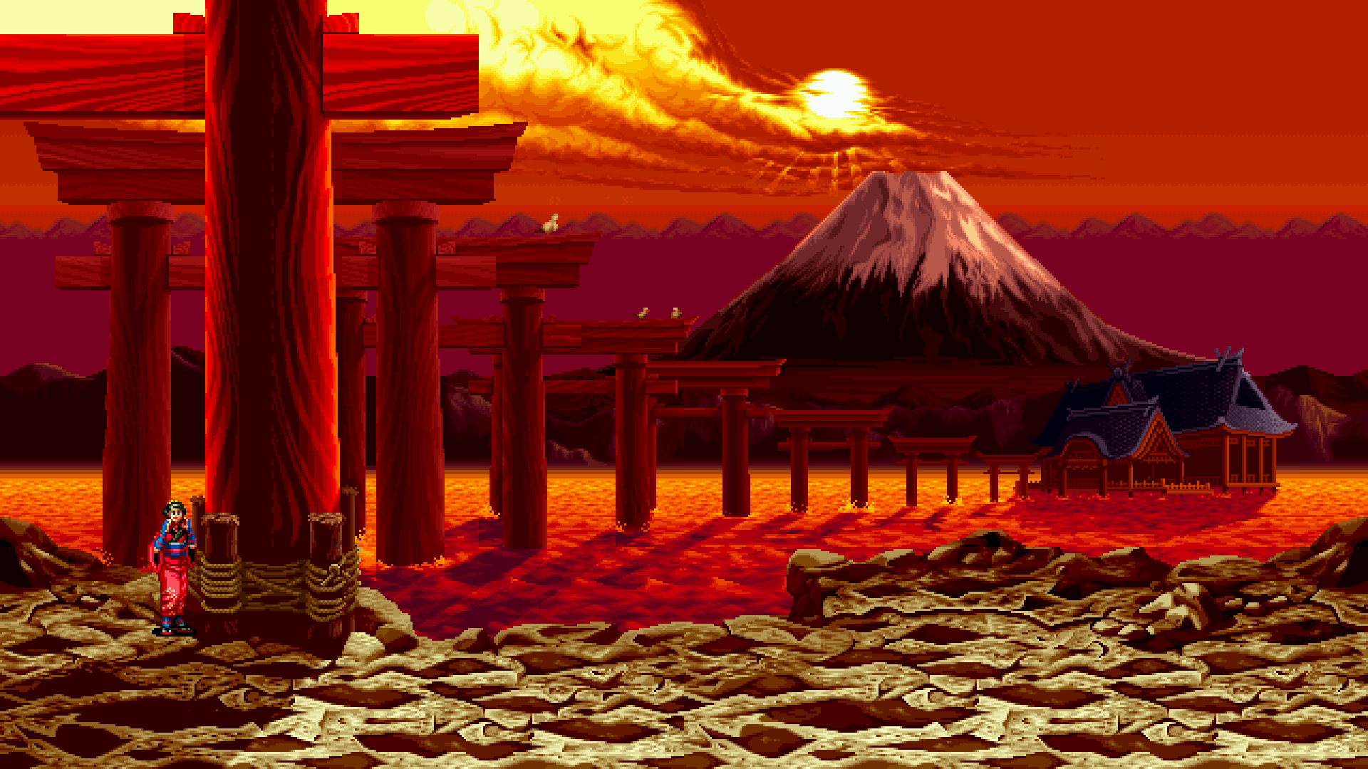 pixel art sunset background