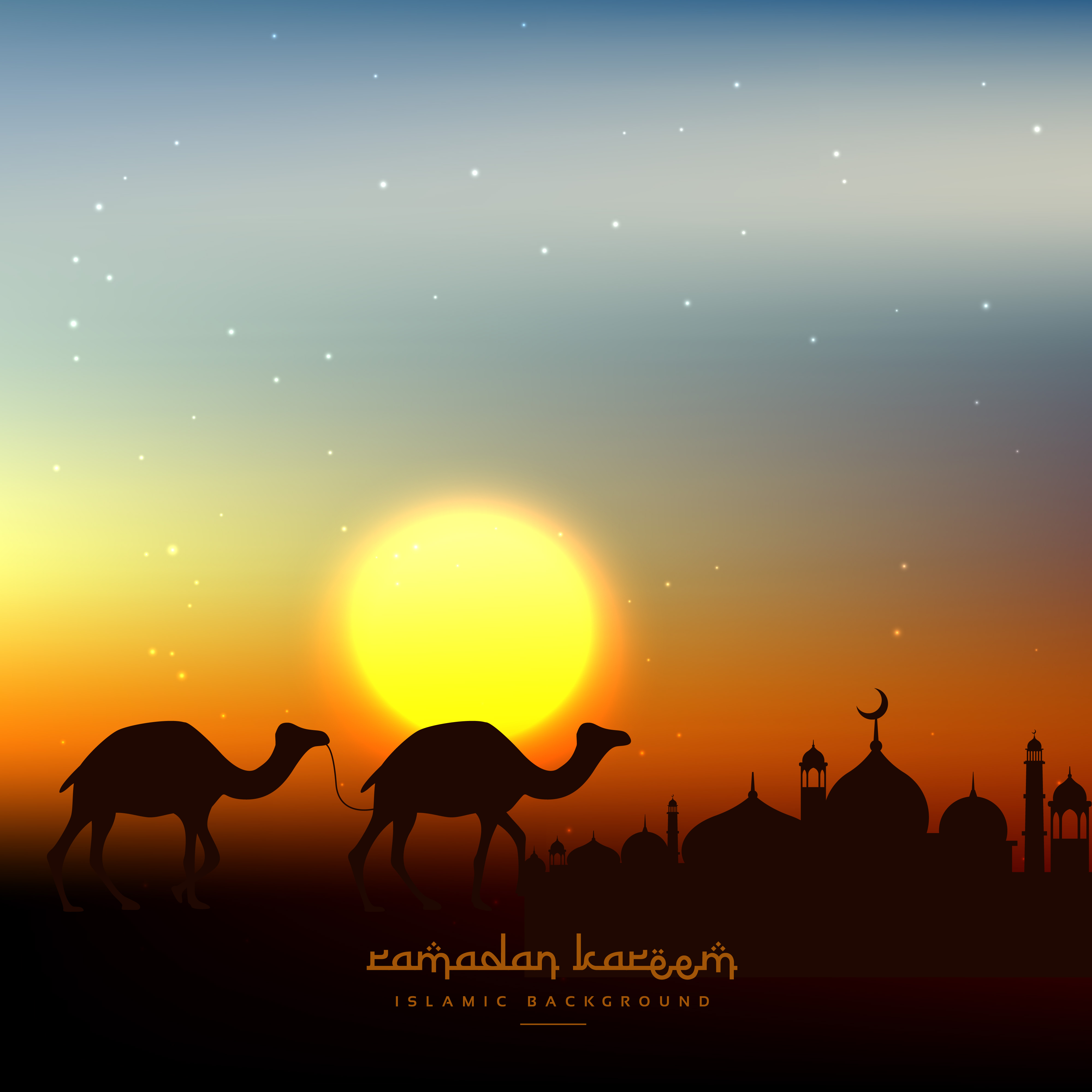 Camels with mosques background ramadan kareem islamic wallpapers