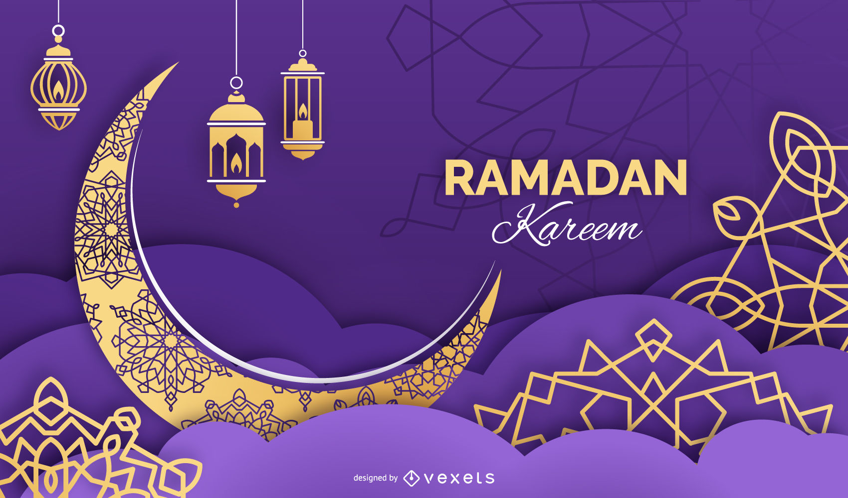 holiday, Purple yellow design ramadan kareem ppt background 