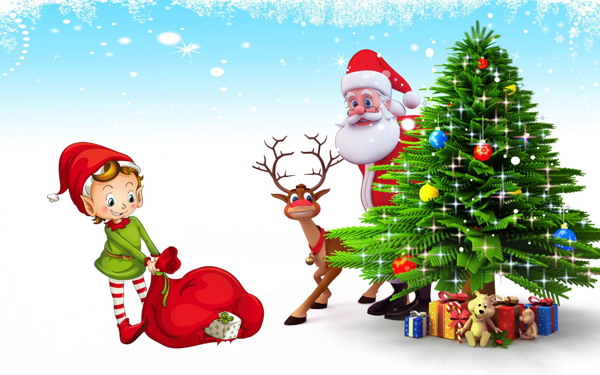Santa Claus ppt desktop wallpaper, Christmas tree with gifts