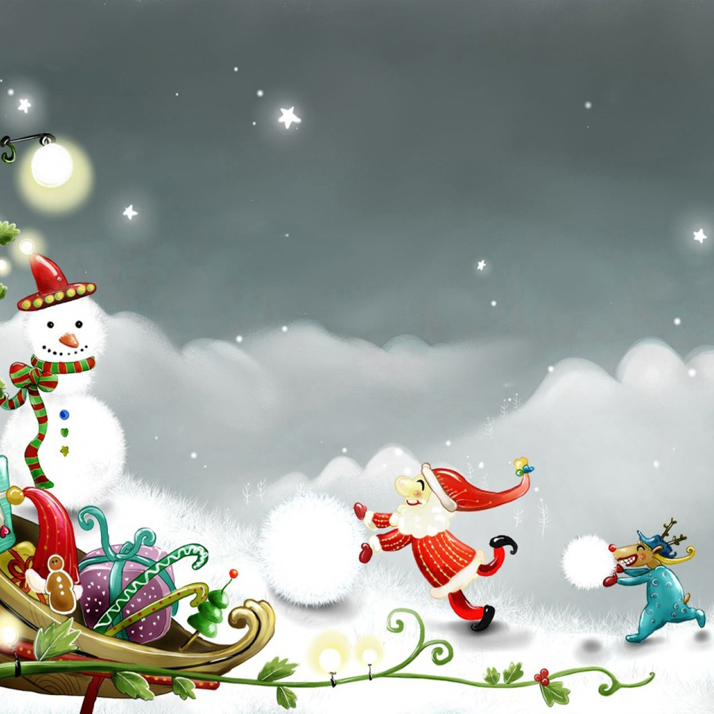 Playing snow ball santa claus background wallpapers download