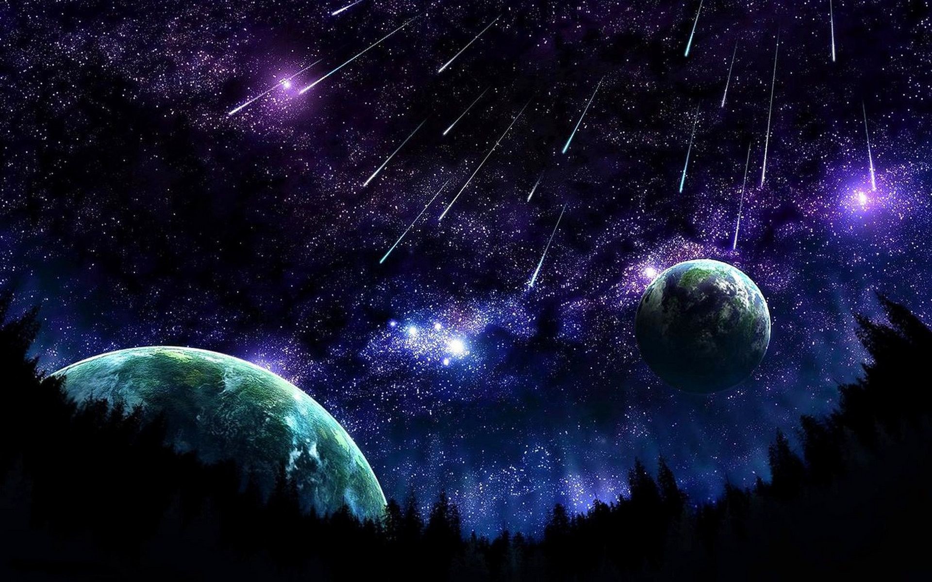 Meteor shower from space ppt background 
