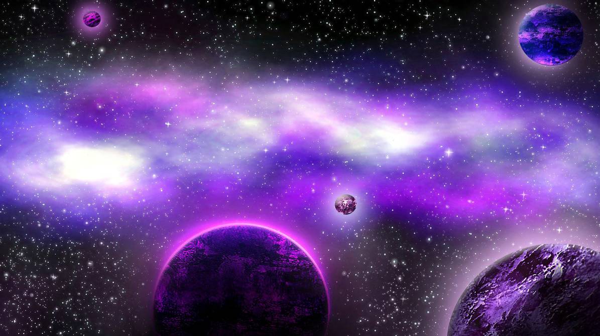 planets, stars, lights, Purple space background #4042
