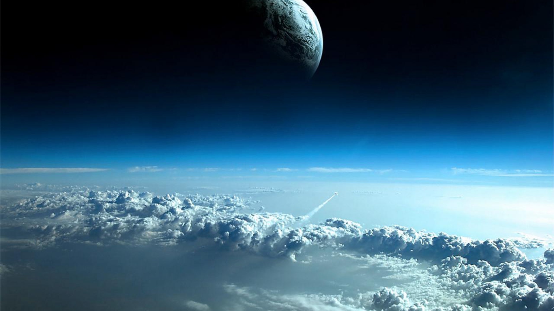 View from space clouds and earth background